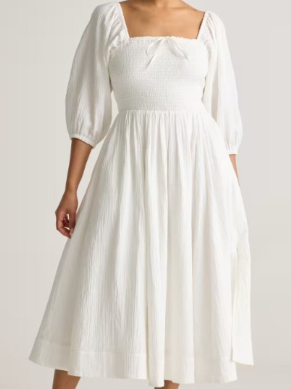 Quince Women's 100% Organic Cotton Gauze Smocked Square Neck Midi Dress